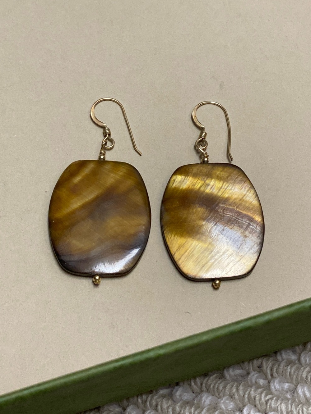 Gold-Tone Brown Tigers Eye Stone Dangle Earrings